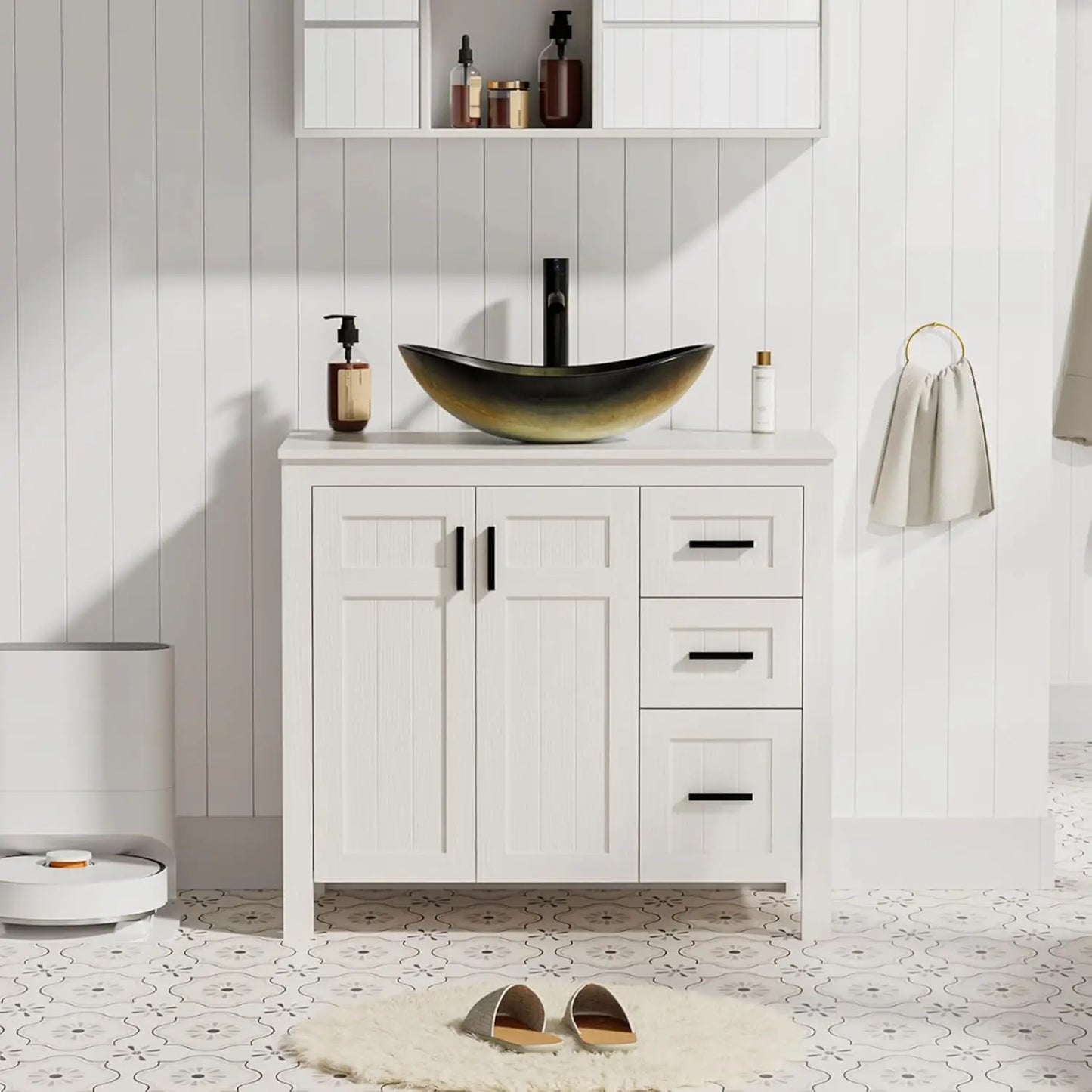 36" Bathroom Vanity Sink Combo Modern Freestanding Cabinet Soft Closing Doors Drawers Vessel Top Faucet Pop Up Drain Customized