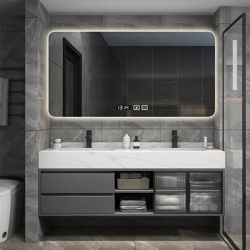 60-Inch double sink basin bathroom vanity, suitable for family hotel or apartment use