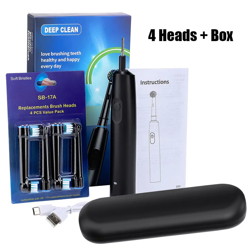 Smart Rotating Timing Electric Toothbrush, Rechargeable Rotary Toothbrush with 4 Heads, 5 Modes Setting Teeth Whitening Oral Car