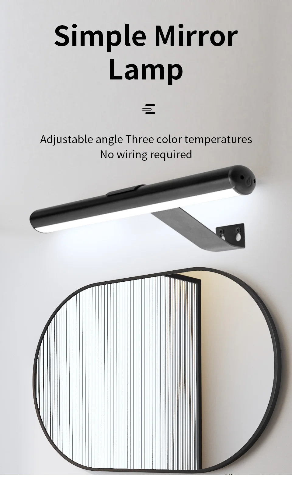 3600mAh LED Wall Light with Magnetic Suction Rechargeable Remote Control Three-Color Stepless Dimming Mirror Front Design