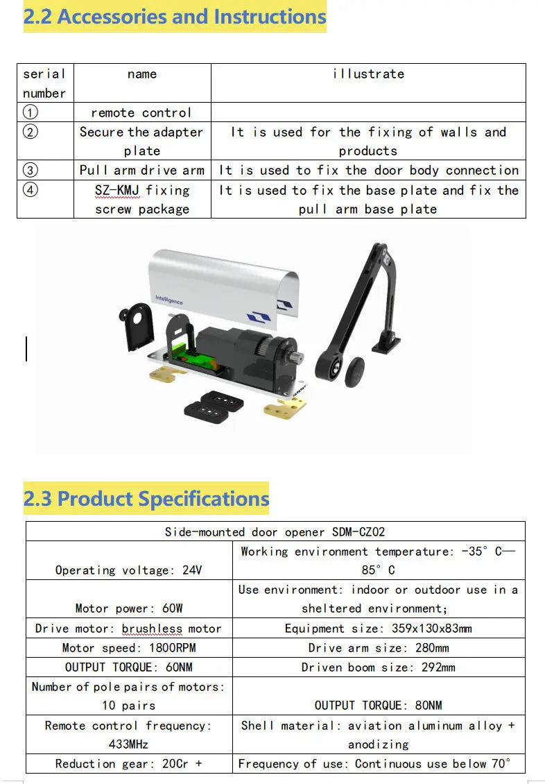 CZ02 90 Degree Flat Door Automatic Door Opener Outdoor Side-mounted Electric Automatic Gate Opener Door Control AC100-240V