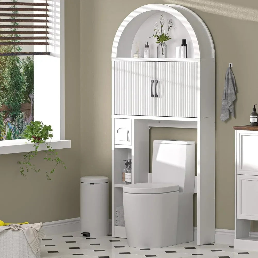 Bestseller"freestanding toilet-top storage cabinet with adjustable shelves and anti-tip feature, arched design"