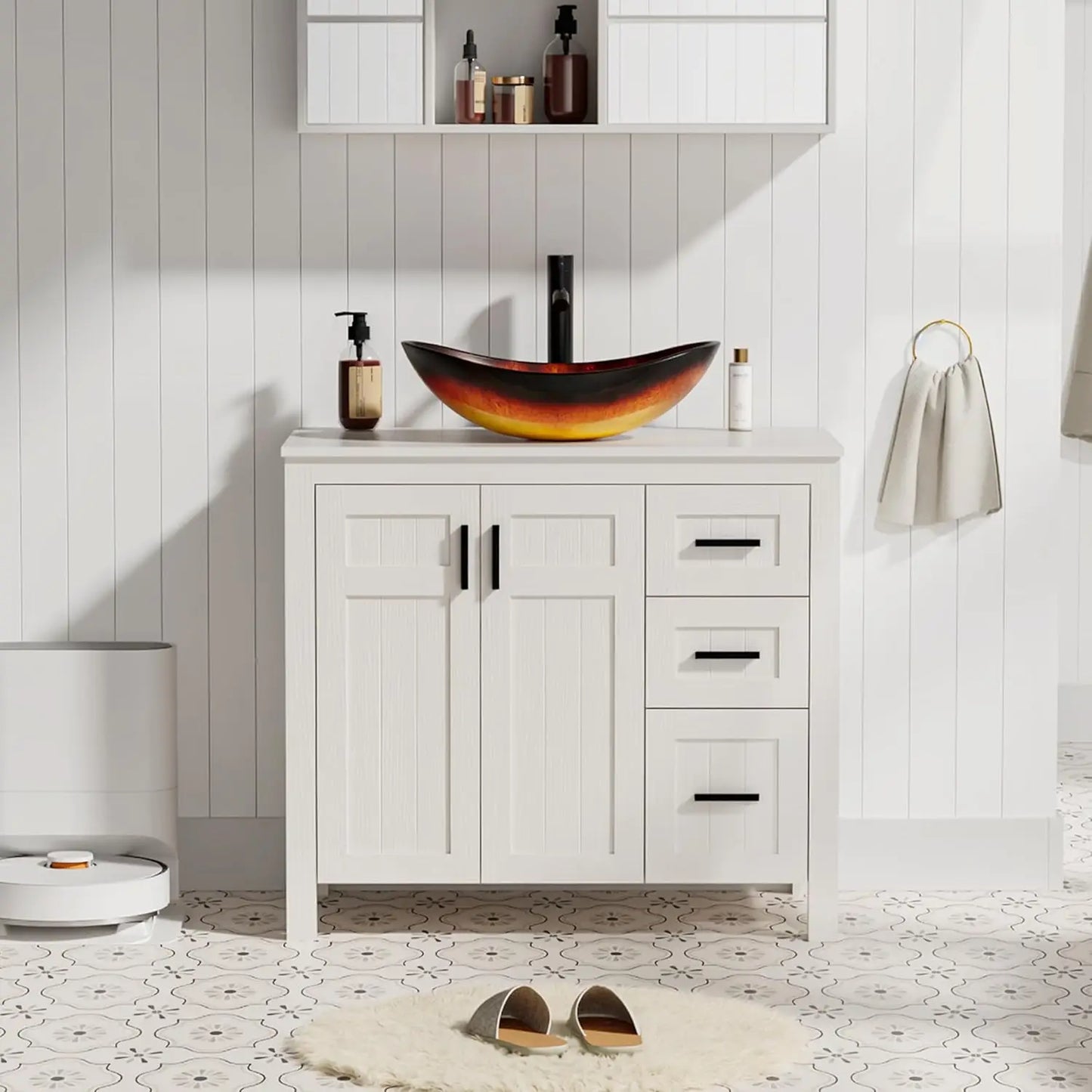 36" Bathroom Vanity Sink Combo Modern Freestanding Cabinet Soft Closing Doors Drawers Vessel Top Faucet Pop Up Drain Customized
