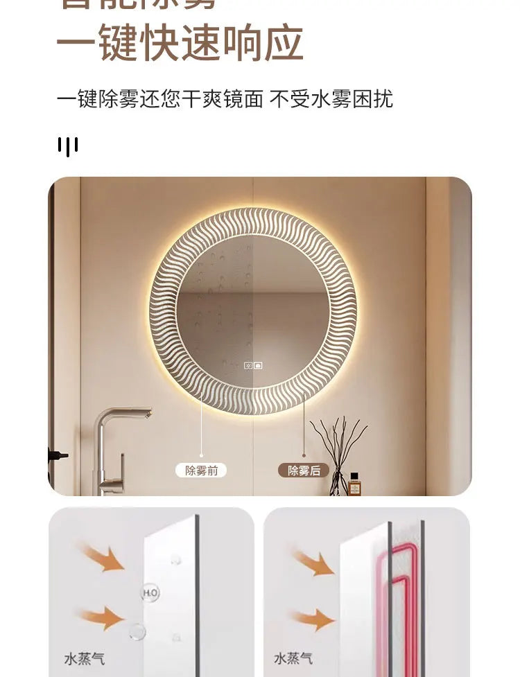 Modern Bathroom Vanity Cabinet Sink Small-sized Bathroom Cabinet with Smart Round Mirror Rock Ceramic Basin Bathroom Furniture