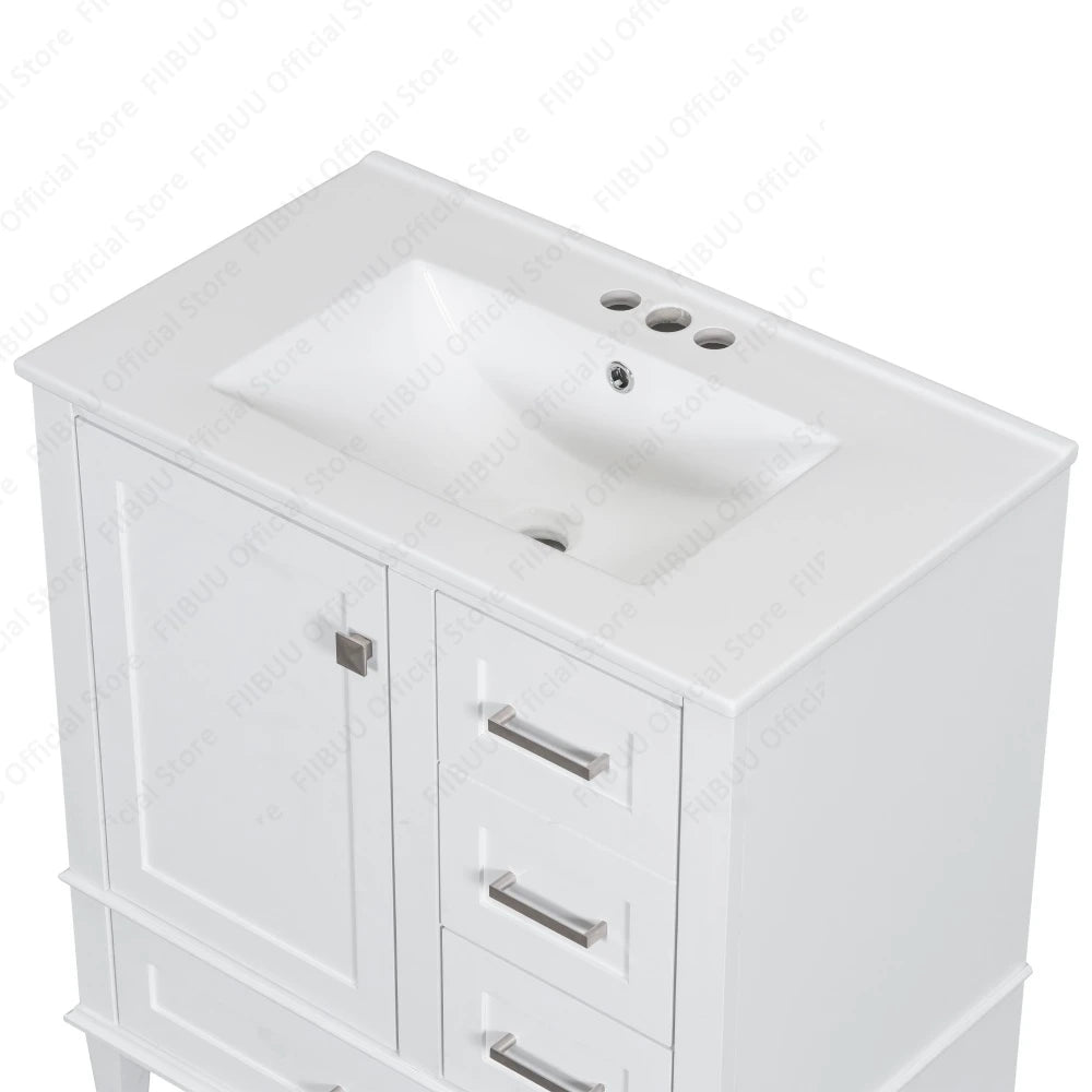 30" Bathroom Vanity with Sink Solid Wood Cabinet Waterproof Modern Storage with 3 Drawers Soft Close Door Sink Vanity Combo Set