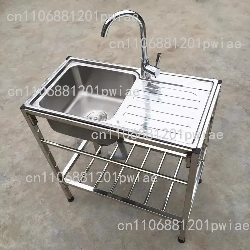 Kitchen Thickened Stainless Steel Sink Table Integrated Single Sink with Bracket Dishpan Washing Basin Sink