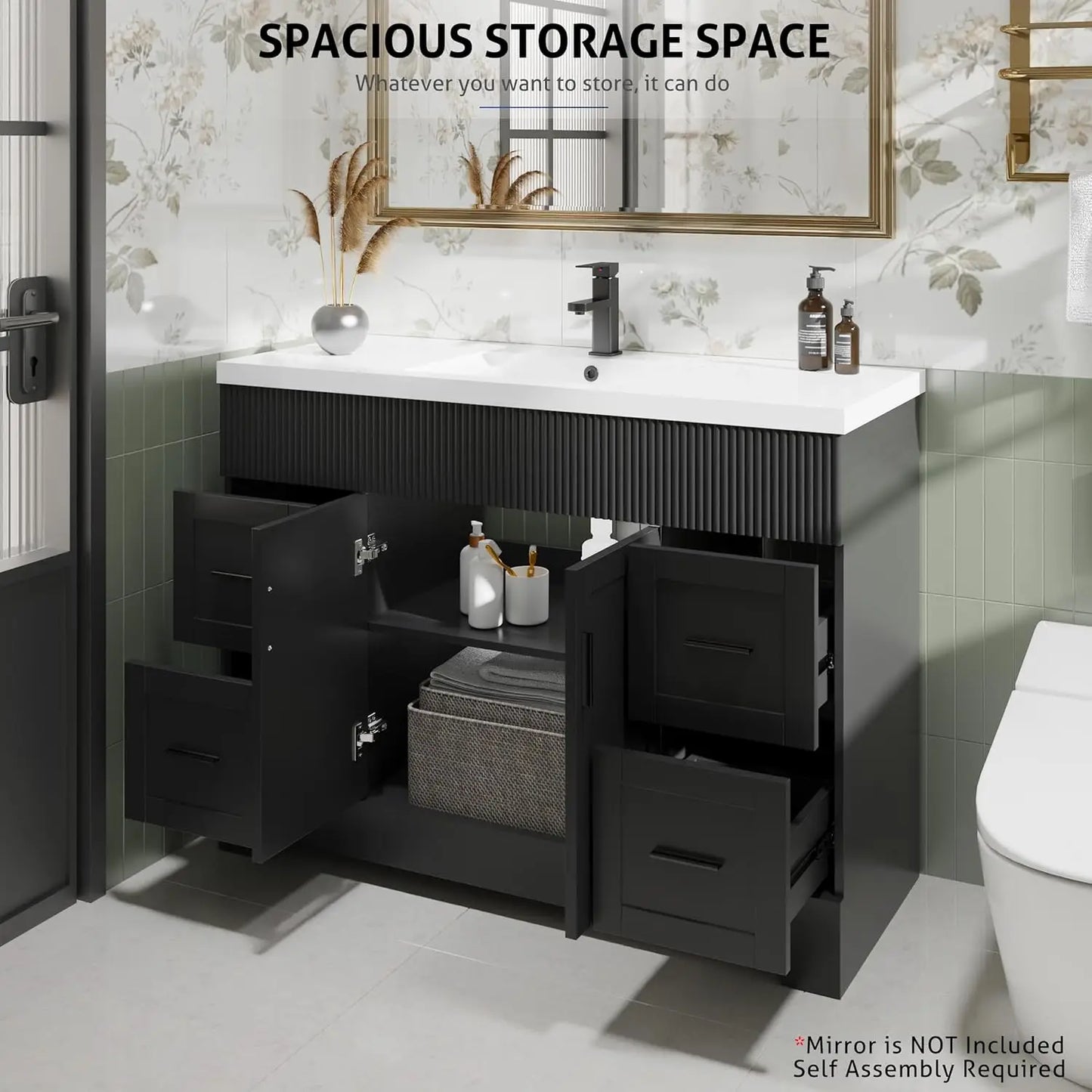 48" Bathroom Vanity Sink Combo Matte Black Painted Surface Modern Cabinet Undermount Single Sink Faucet Drain Customized