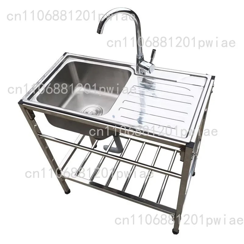 Kitchen Thickened Stainless Steel Sink Table Integrated Single Sink with Bracket Dishpan Washing Basin Sink