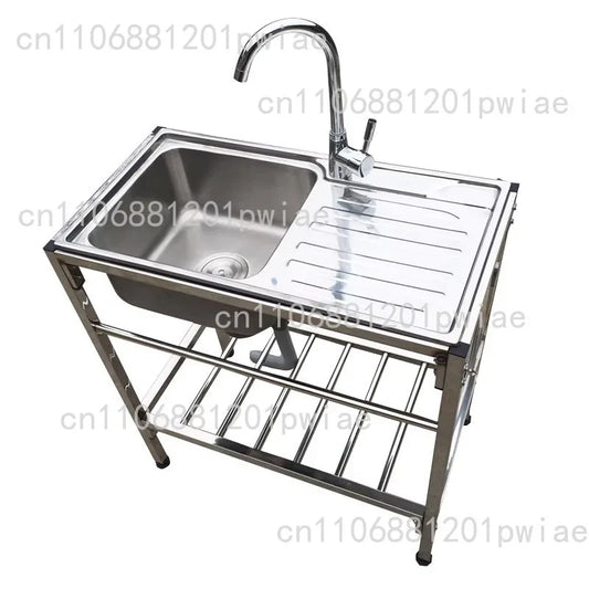 Kitchen Thickened Stainless Steel Sink Table Integrated Single Sink with Bracket Dishpan Washing Basin Sink