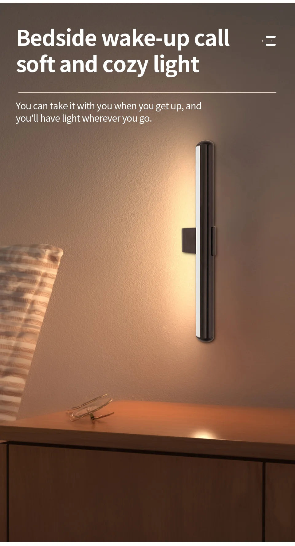 3600mAh LED Wall Light with Magnetic Suction Rechargeable Remote Control Three-Color Stepless Dimming Mirror Front Design