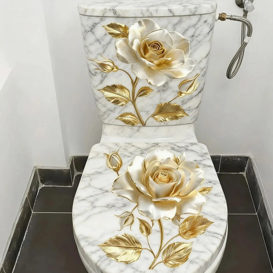 Beautiful Golden Flower Toilet Sticker Bathroom Toilet Cover Decorative Sticker Waterproof Self Adhesive