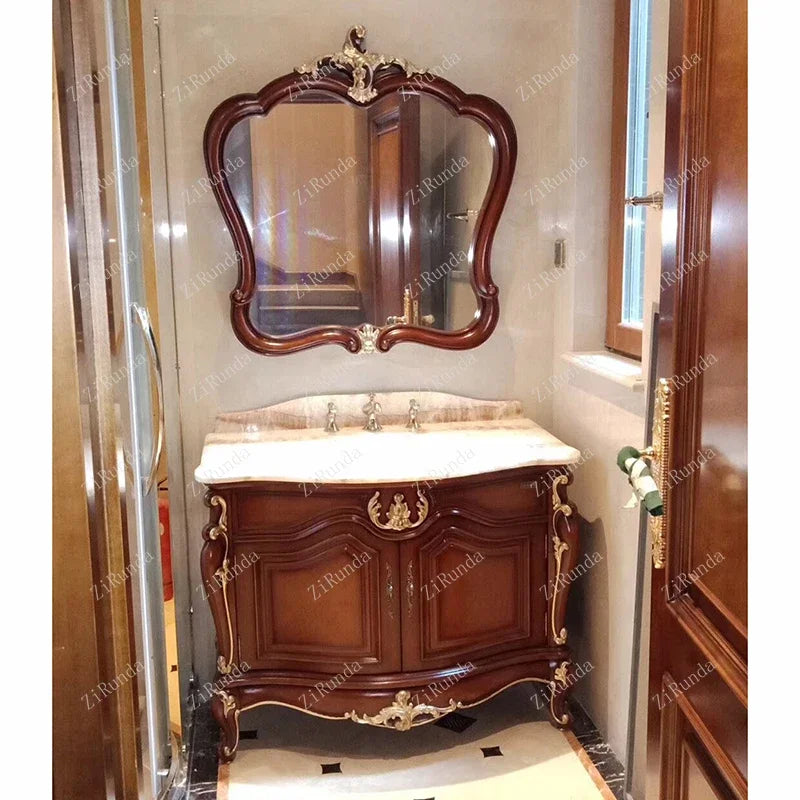 ~New Curved European Bathroom Cabinet Antique Washbasin Oak Combination Bathroom Double Basin Wash Basin Washstand