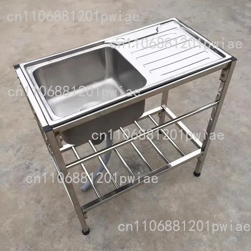 Kitchen Thickened Stainless Steel Sink Table Integrated Single Sink with Bracket Dishpan Washing Basin Sink