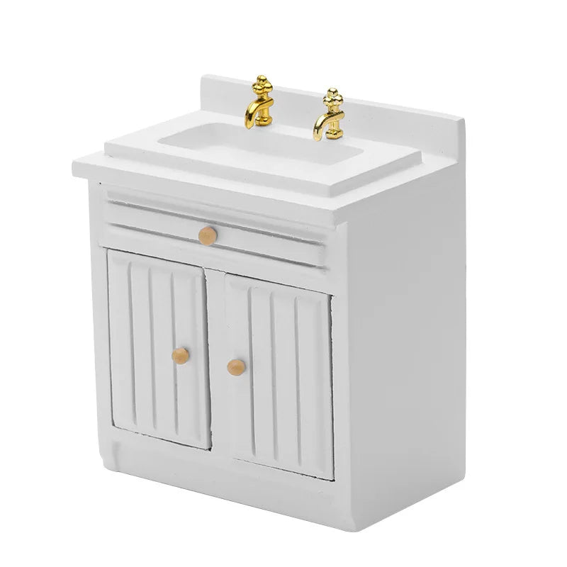 Dollhouse Mini Cooking Table Sink Counter Set Cabinets Combination 1:12 Miniature Kitchen Miniature Models Home Decor Figurines