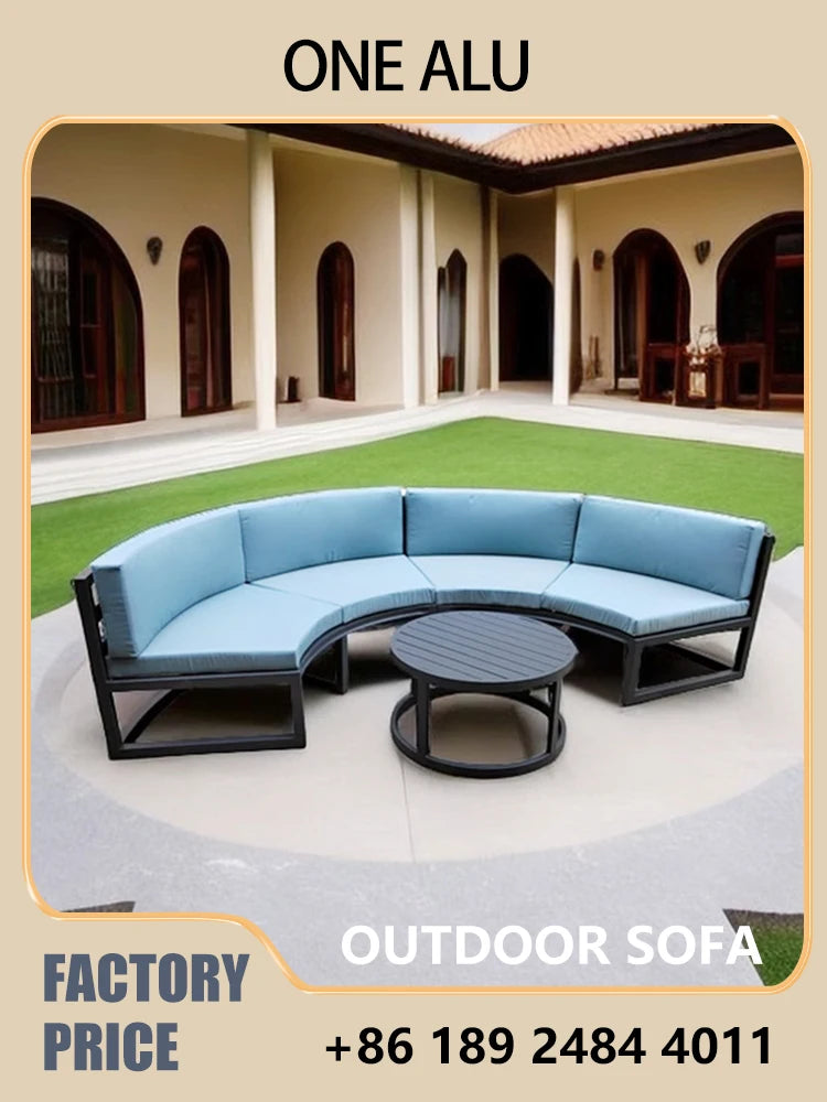 360° Round Outdoor Sofa Set - Deep Grey Aluminum Patio Furniture, Waterproof for Garden and Balcony