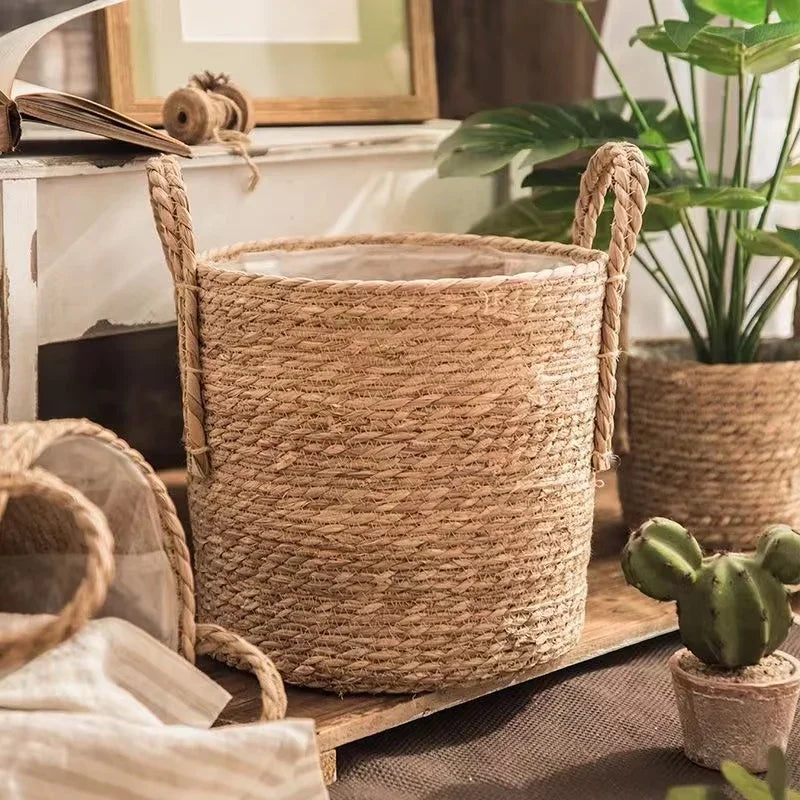Natural Wicker Planter Basket  Flower Pot Rattan Straw Flower Basket For  Home Garden Decoration 20/25/30CM