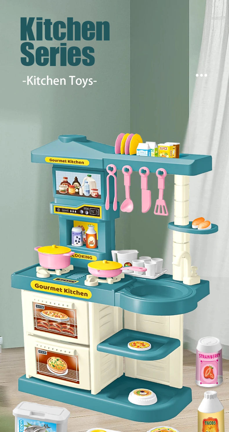 Kids Play Kitchen Accessories, Playset Toys Kitchen Foods Pans Milk Pots Breads Fork for Kid 3+ Boys and Girls
