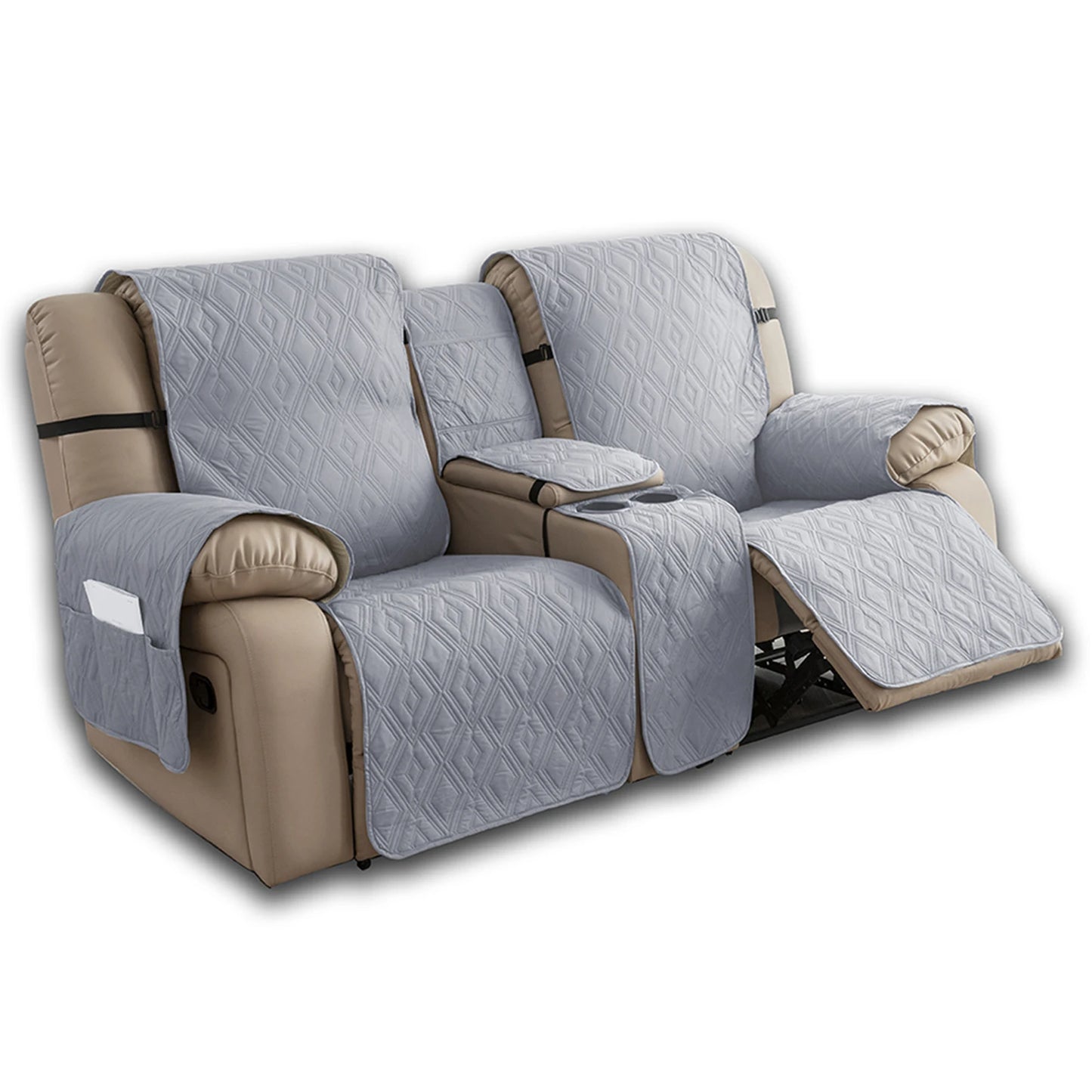 Recliner Slipcover With Center Console 100% Waterproof Pet Cover For Recliner With Straps For Bedroom Office Home Decor
