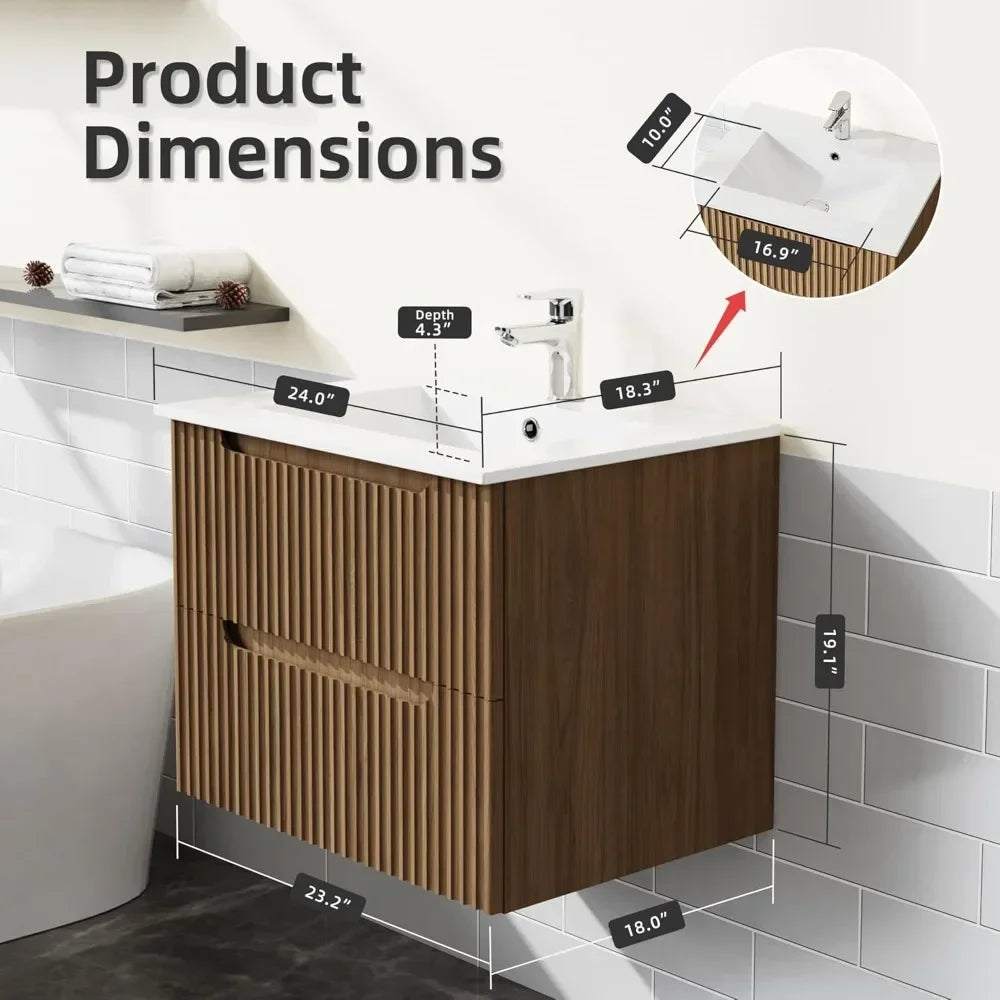 Postmodern Nordic Wall-Mount Bathroom Vanity With Basin Sink Floating Cabinet
