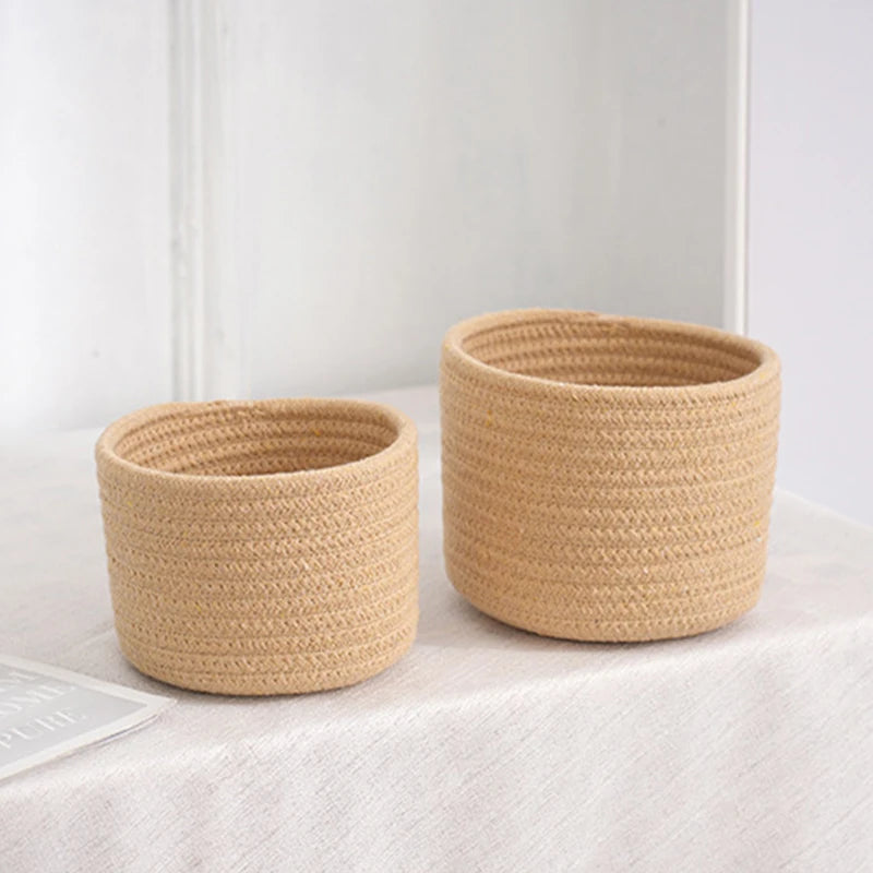 Handmade Woven Cotton Rope Woven Storage Basket Desktop Organizer Sundries Toys Comestics Keys Snacks Box Sundries Organizer