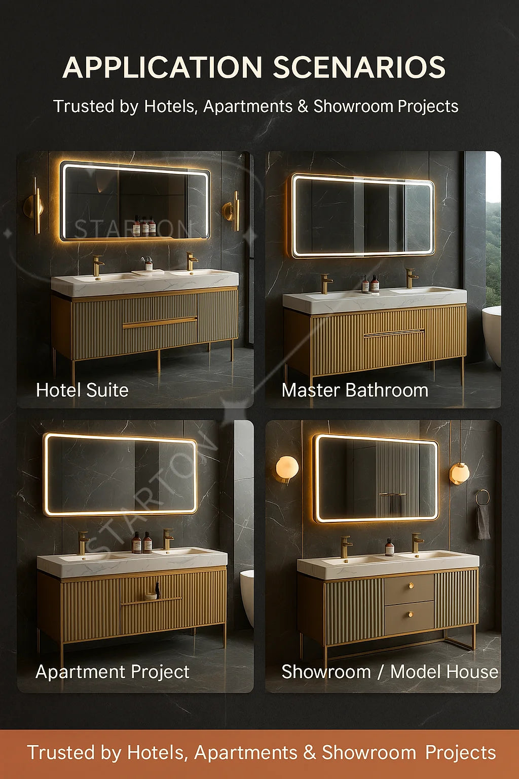 Luxury Countertop Double Basin Vanity Sink Bathroom Stainless Steel Marble Countertop Bathroom Cabinets Vanities
