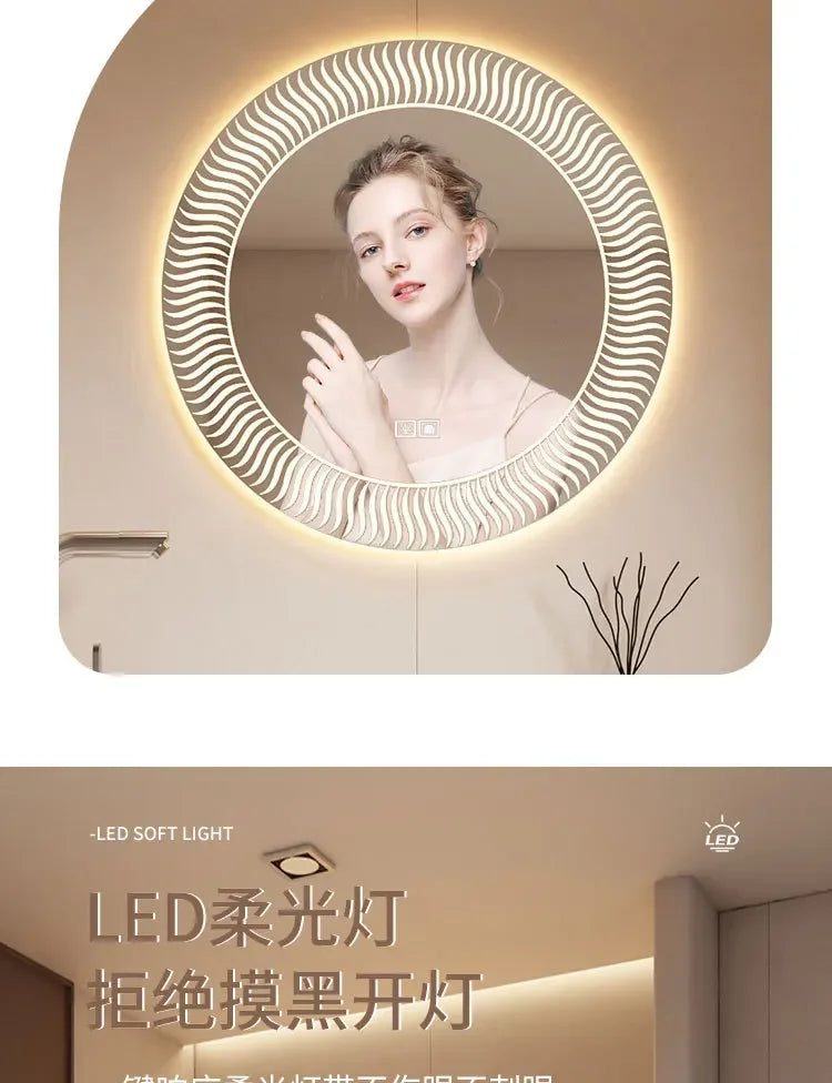 Modern Bathroom Vanity Cabinet Sink Small-sized Bathroom Cabinet with Smart Round Mirror Rock Ceramic Basin Bathroom Furniture