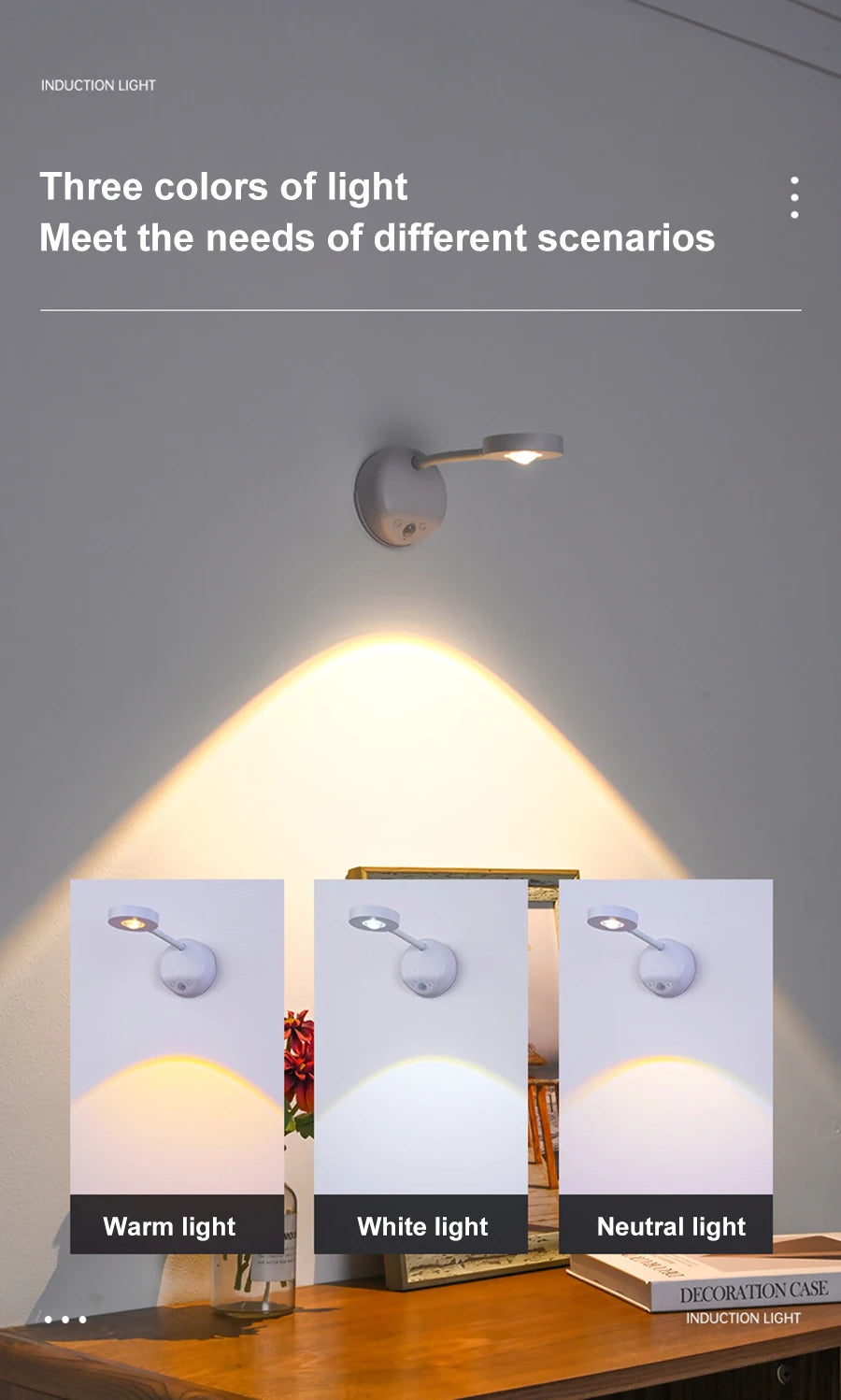 Wall Lamp Rechargeable Intelligent Human Sensing Wireless Night Light Dimmable LED Spotlights for Decoration Painting Lighting