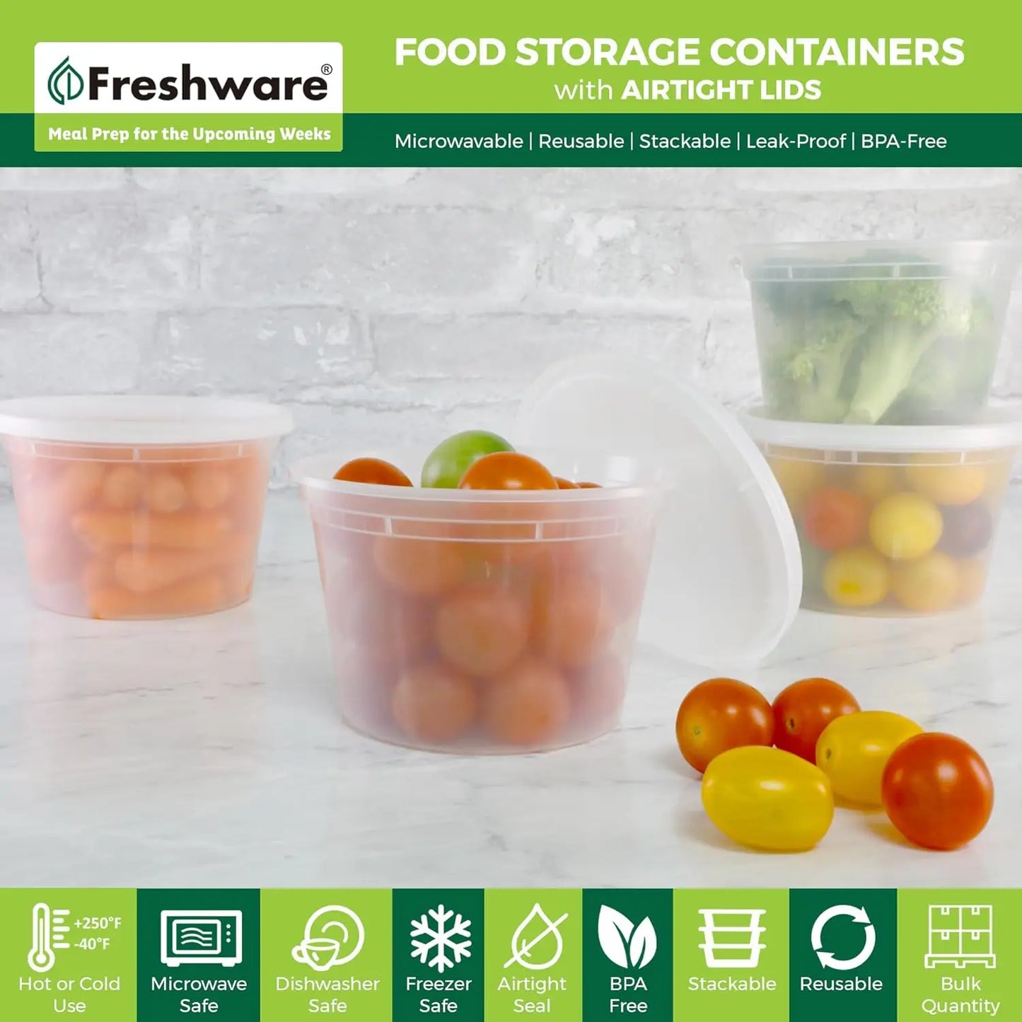 50-Pack 16 oz BPA-Free Plastic Food Containers with Lids, Leakproof and Microwave/Dishwasher/Freezer Safe for Meal Prep
