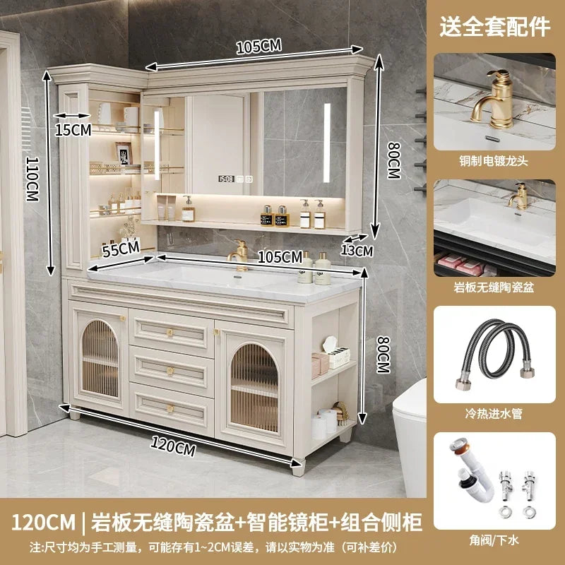 American Oak Bathroom Cabinet Combination French Bathroom Rock Slab Seamless Basin Washbasin Floor Type