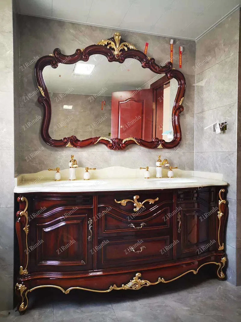 ~New Curved European Bathroom Cabinet Antique Washbasin Oak Combination Bathroom Double Basin Wash Basin Washstand