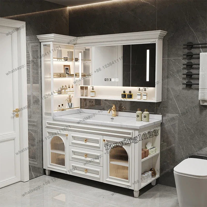 American Oak Bathroom Cabinet Combination French Bathroom Rock Slab Seamless Basin Washbasin Floor Type