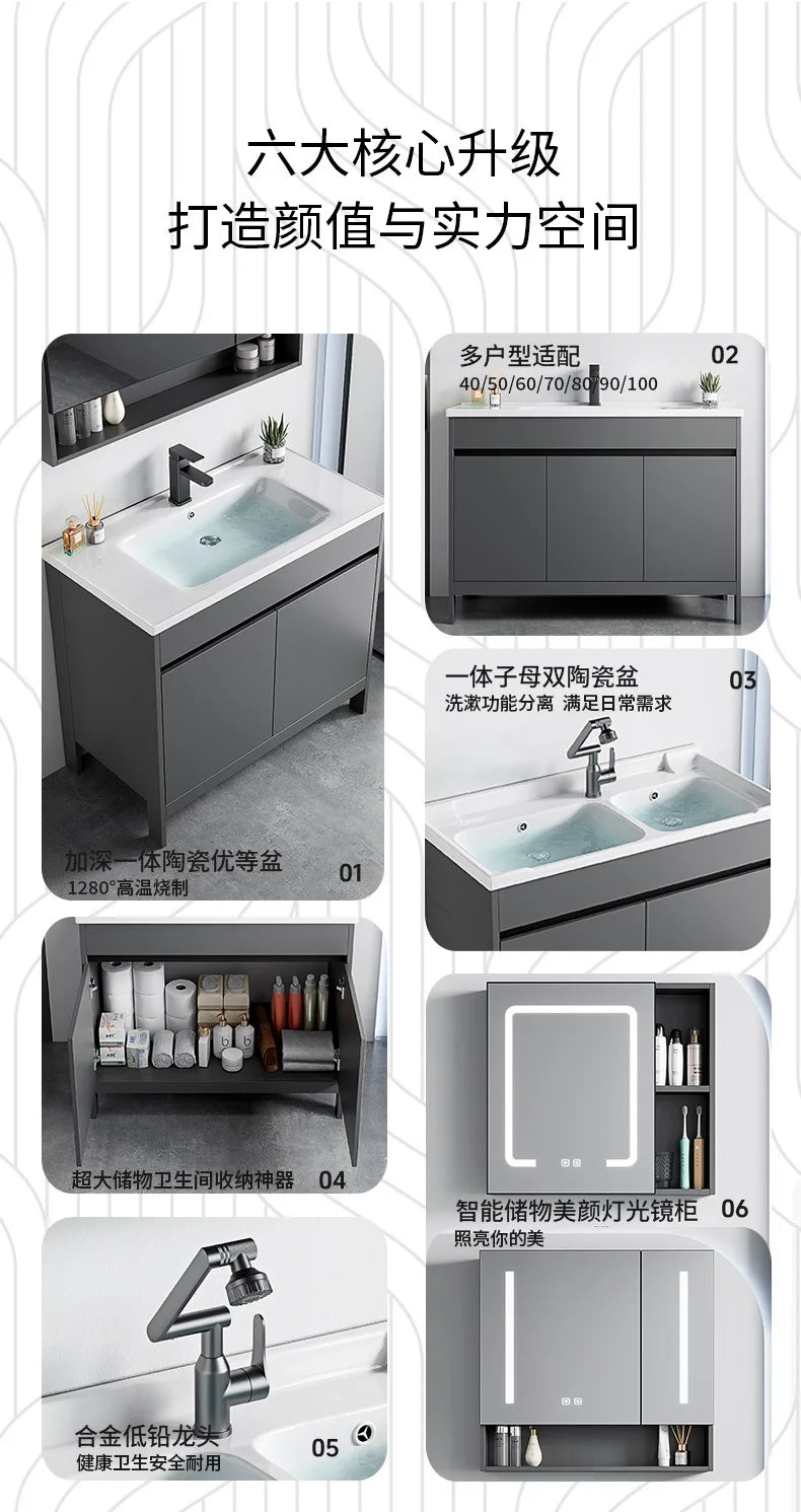 bathroom cabinet Combination bathroom Ceramic integrated double basin Deepening face washstand Customizable