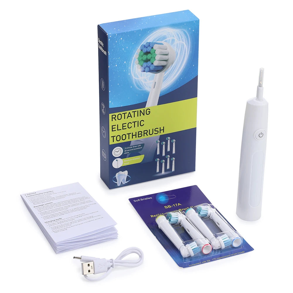 3D Rotating Electric Toothbrush 5 Modes USB Fast Rechargeable Rotary Electric Toothbrush with Travel Case 4 Brush Heads