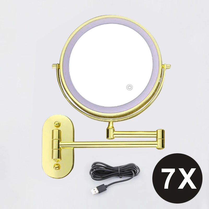8 inch Makeup Mirror Matte Gold 3x/5x/7x/10x Magnifying Double Side USB Charging Bathroom 3 color light Cosmetic Mirrors