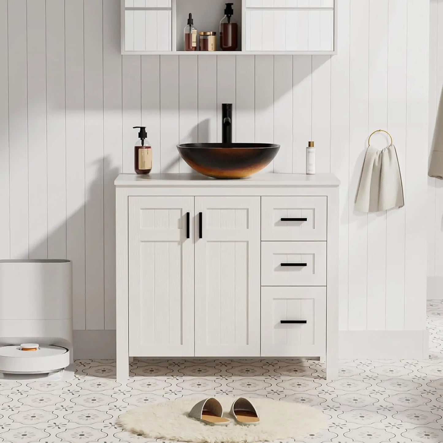 36" Bathroom Vanity Sink Combo Modern Freestanding Cabinet Soft Closing Doors Drawers Vessel Top Faucet Pop Up Drain Customized