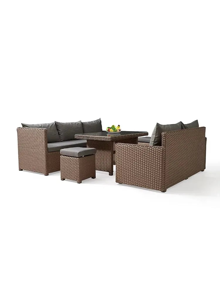 Patio Modern Wicker All Weather Aluminum Rattan Outdoor Corner L-Shaped Dining Garden Sofa Set