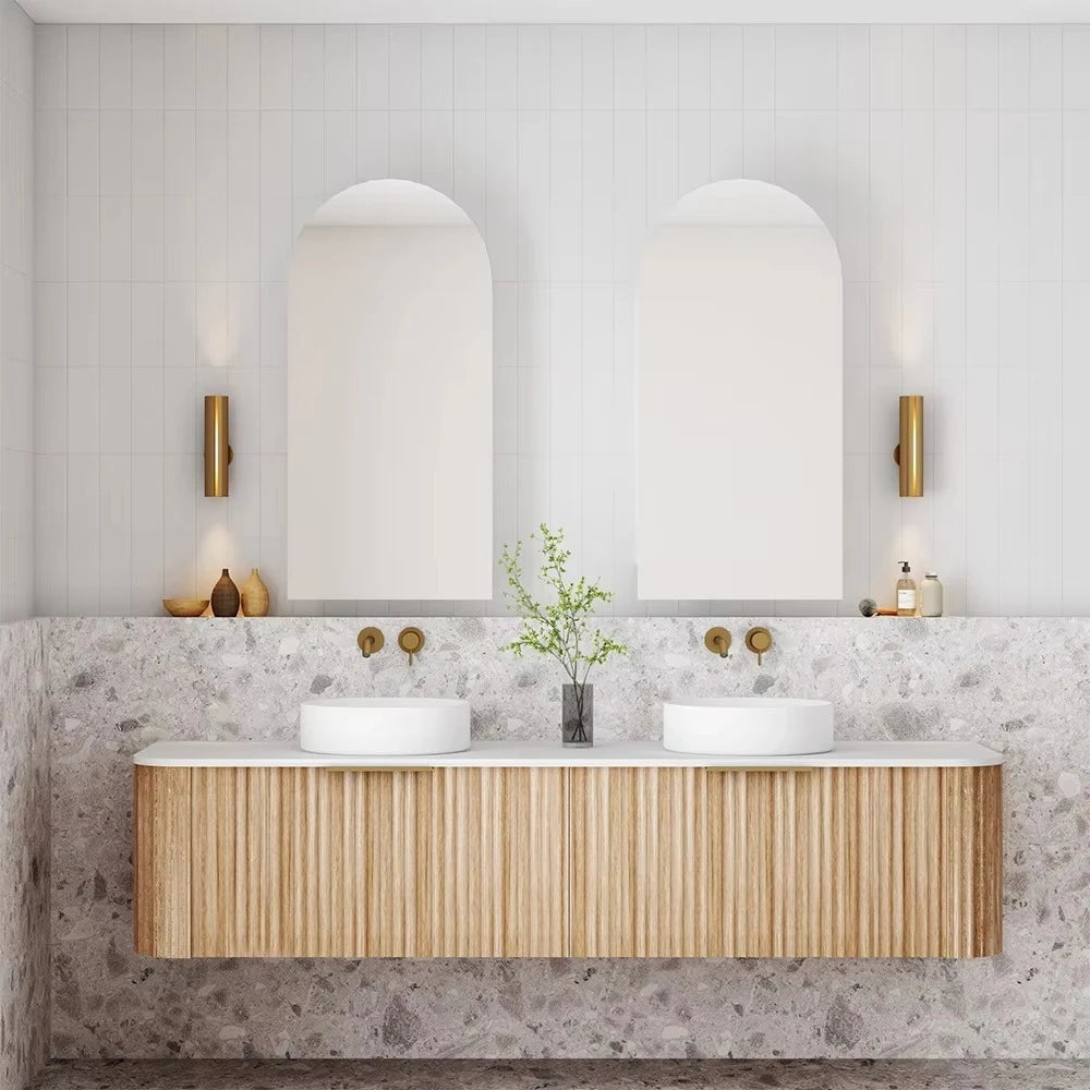 New Design Fluted Wooden Bathroom Cabinet with Slim Shaker RTA Vanity Cabinetry with Soft Closing System for Home or Villa