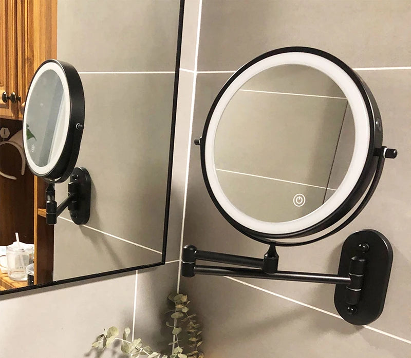 8 inch Makeup Mirror Matte Gold 3x/5x/7x/10x Magnifying Double Side USB Charging Bathroom 3 color light Cosmetic Mirrors