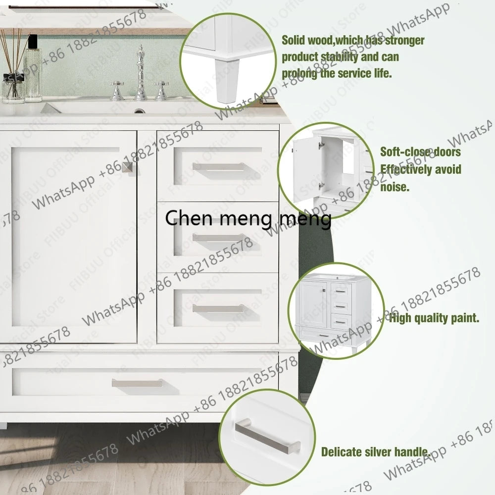 30" Bathroom Vanity with Sink Solid Wood Cabinet Waterproof Modern Storage with 3 Drawers Soft Close Door Sink Vanity Combo Set