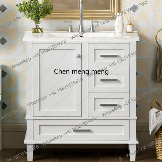 30" Bathroom Vanity with Sink Solid Wood Cabinet Waterproof Modern Storage with 3 Drawers Soft Close Door Sink Vanity Combo Set