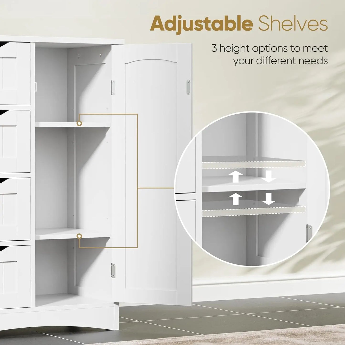 4 Drawer 1 Cupboard Floor Storage Cabinet Adjustable Shelf Freestanding Organizer Unit for Bathroom Living Room, Customized