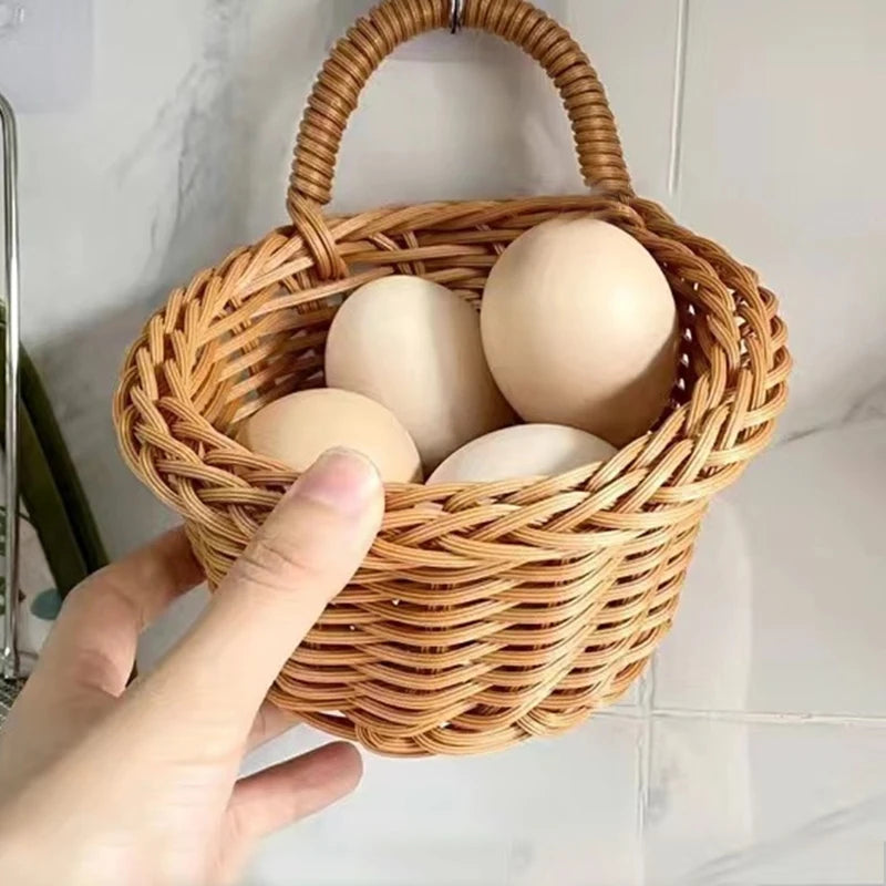 Kitchen Storage Basket with Handle Woven Hanging Baskets for Living Room Fruit Sundries Organizer Home Decor Hand-woven Baskets