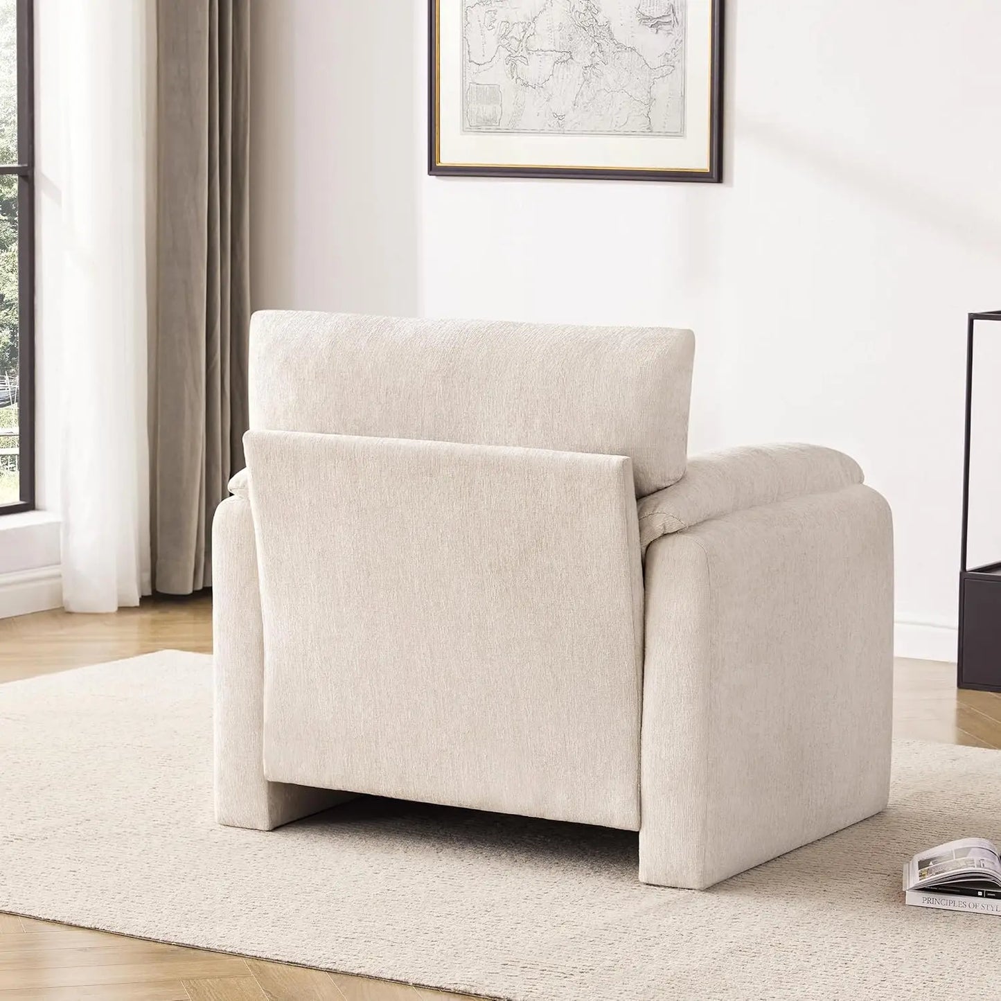 38.6in Chenille Oversized Armchair Mid-Century Upholstered Lounge Reading Chair Living Room Bedroom Beige Customized
