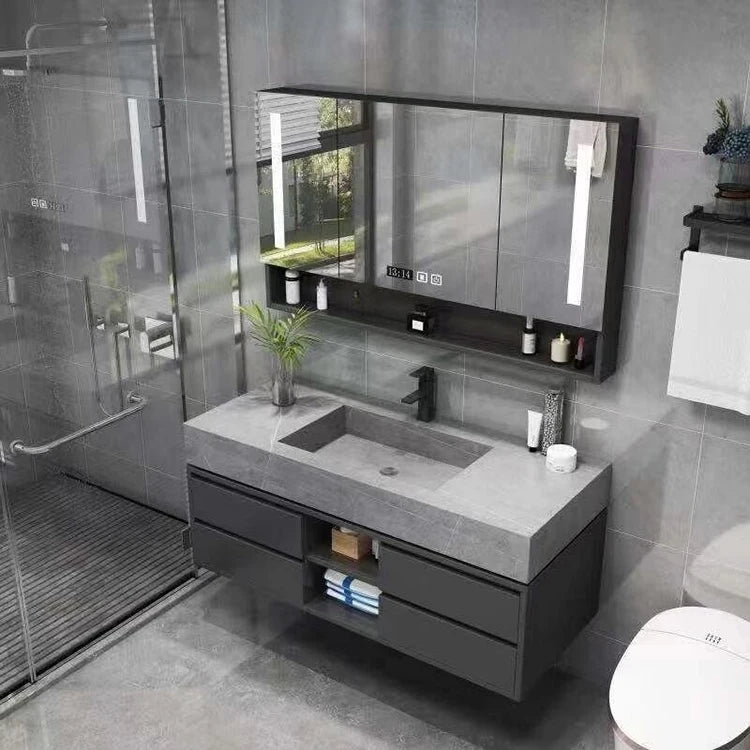 Luxury modern modular bathroom cabinet with smart mirror ceramic basin, wall-mounted vanity, eco-friendly