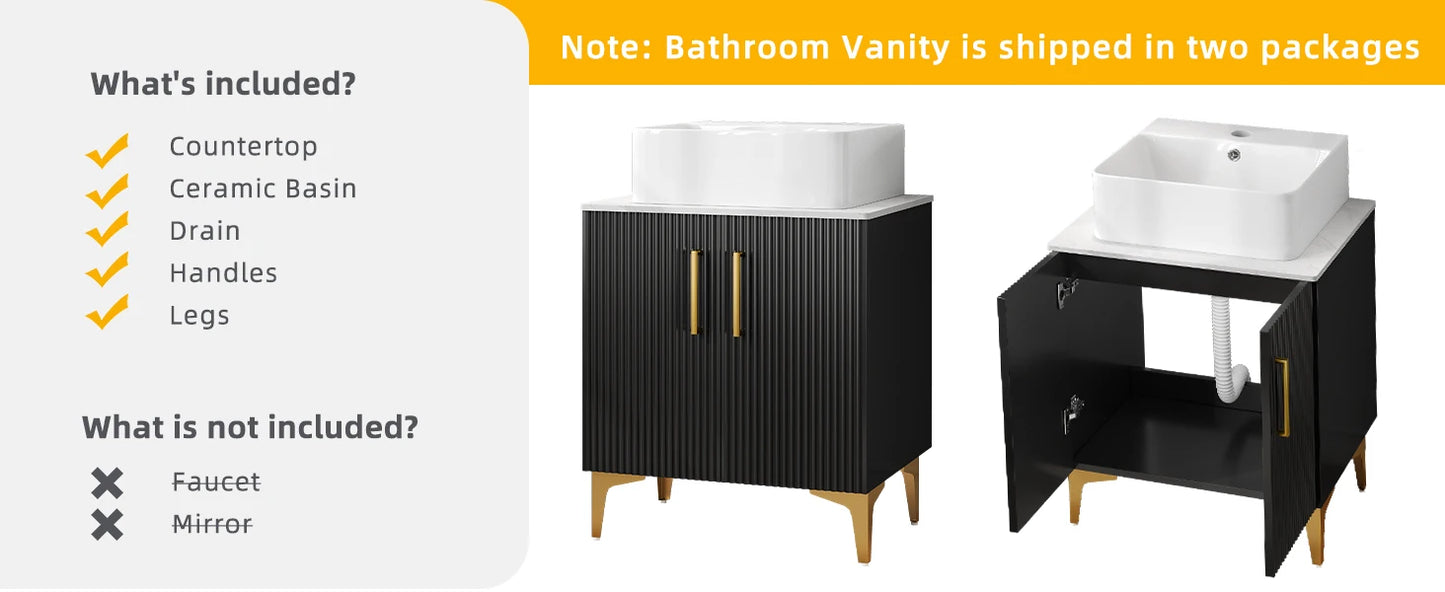 Bathroom Vanity 24 Inch with Counter Top Sink Combo, Modern Bathroom Storage Vanity Cabinet Set Included 2 Large Soft Closing