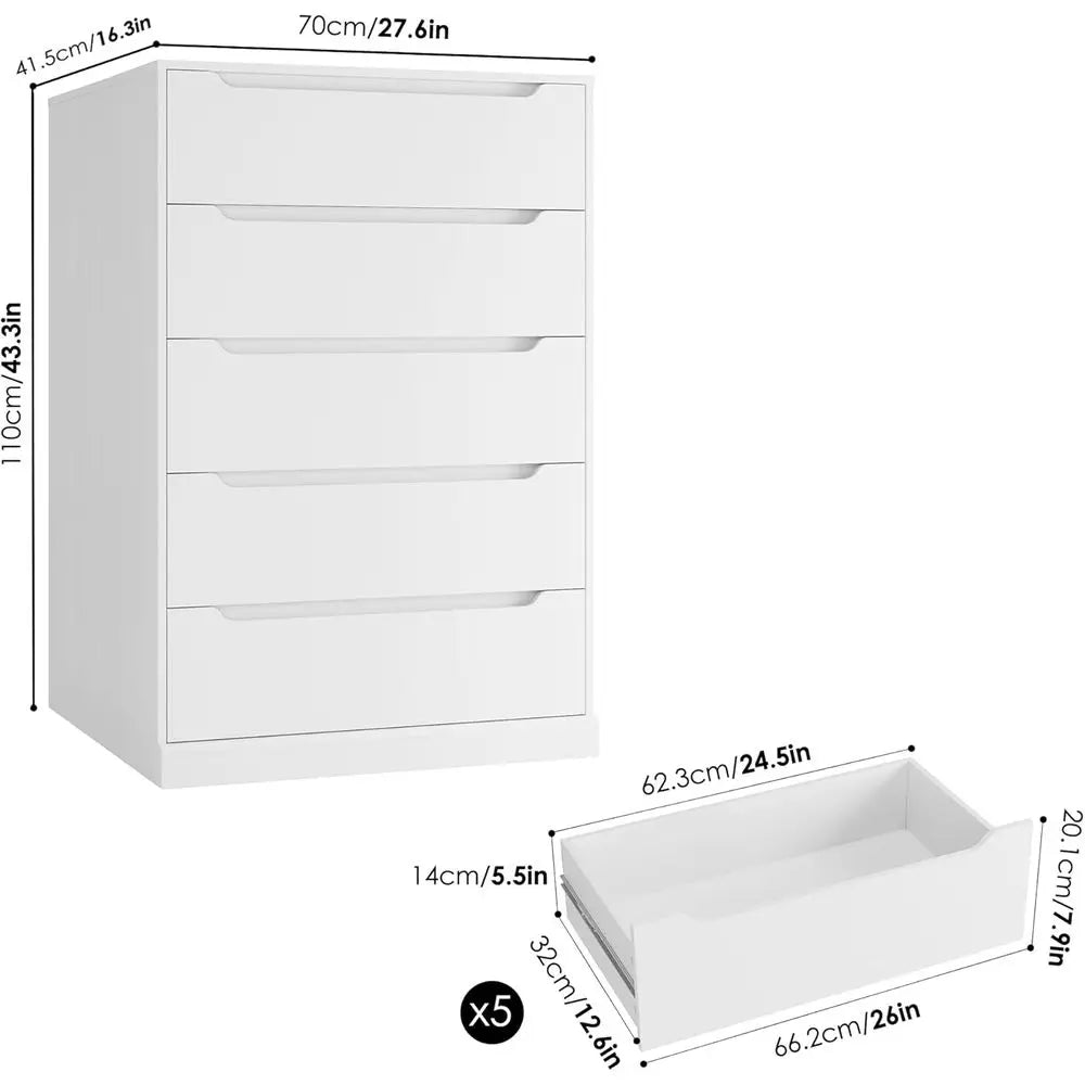 Bedroom Tall Chest with Storage, Large Wood Organizer, Accent Cabinet for Living Room, Hallway, Classic White