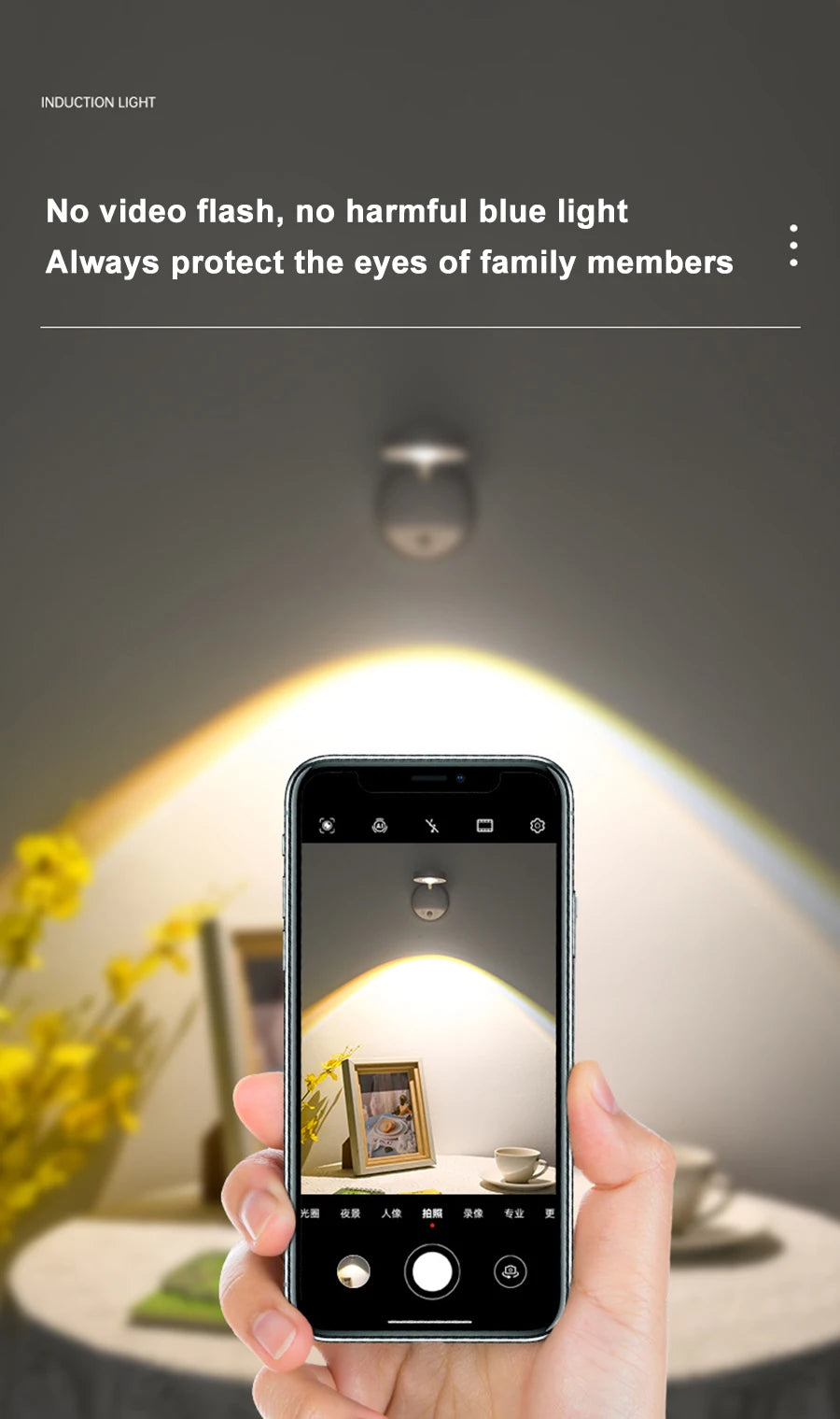 Wall Lamp Rechargeable Intelligent Human Sensing Wireless Night Light Dimmable LED Spotlights for Decoration Painting Lighting