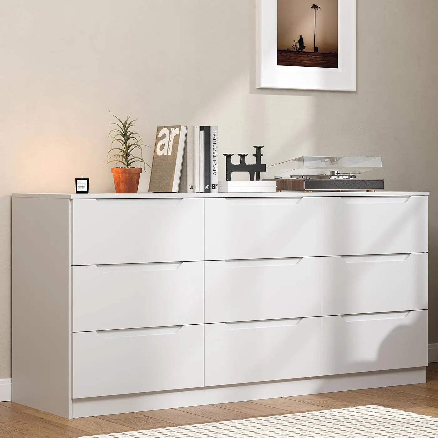 9 Drawer Dresser,62” Wide Chest of Drawer Dresser, Modern Storage Cabinets with Large Wood Drawer for Bedroom, Living Room, Entr