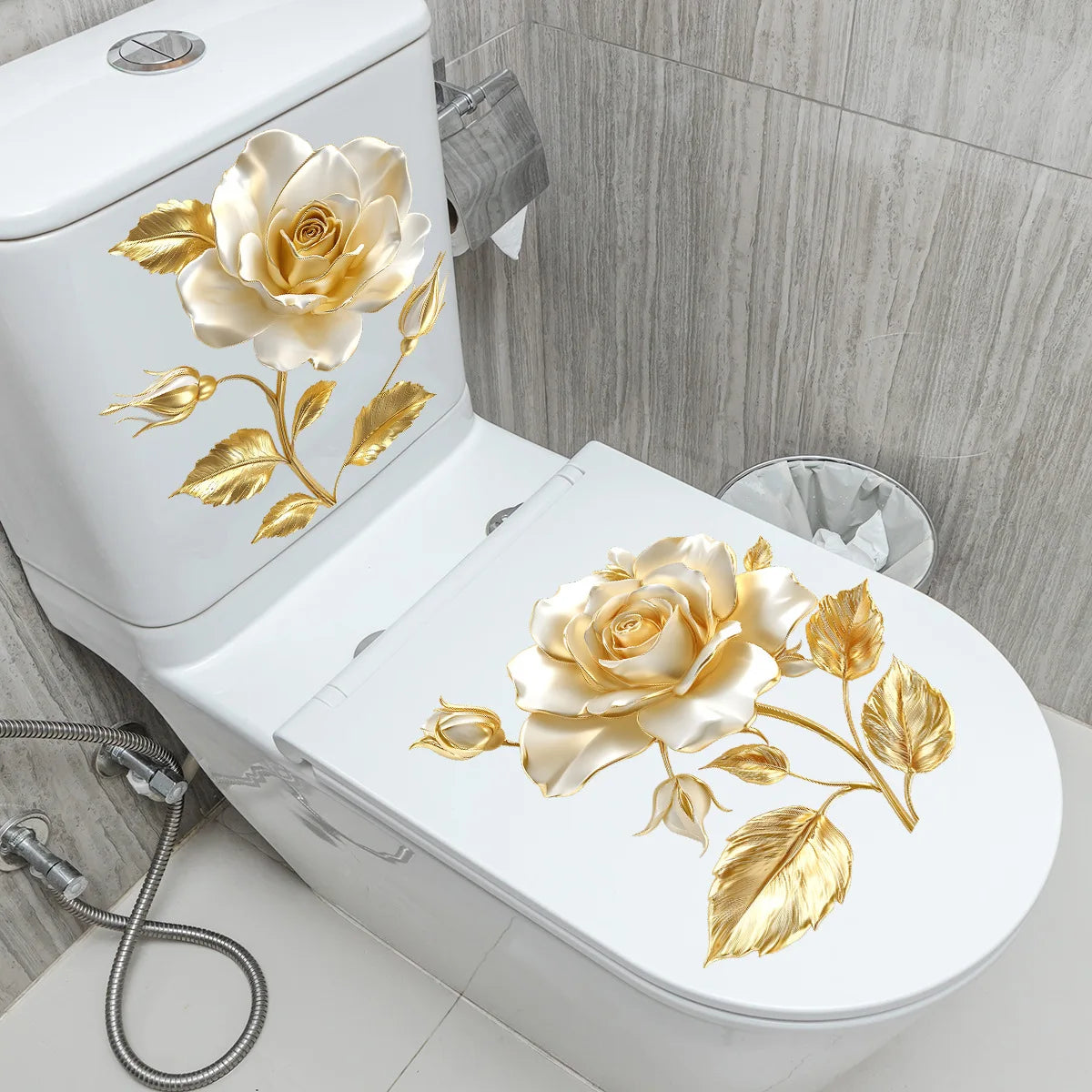 Beautiful Golden Flower Toilet Sticker Bathroom Toilet Cover Decorative Sticker Waterproof Self Adhesive