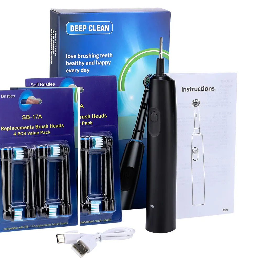 Smart Rotating Timing Electric Toothbrush, Rechargeable Rotary Toothbrush with 4 Heads, 5 Modes Setting Teeth Whitening Oral Car